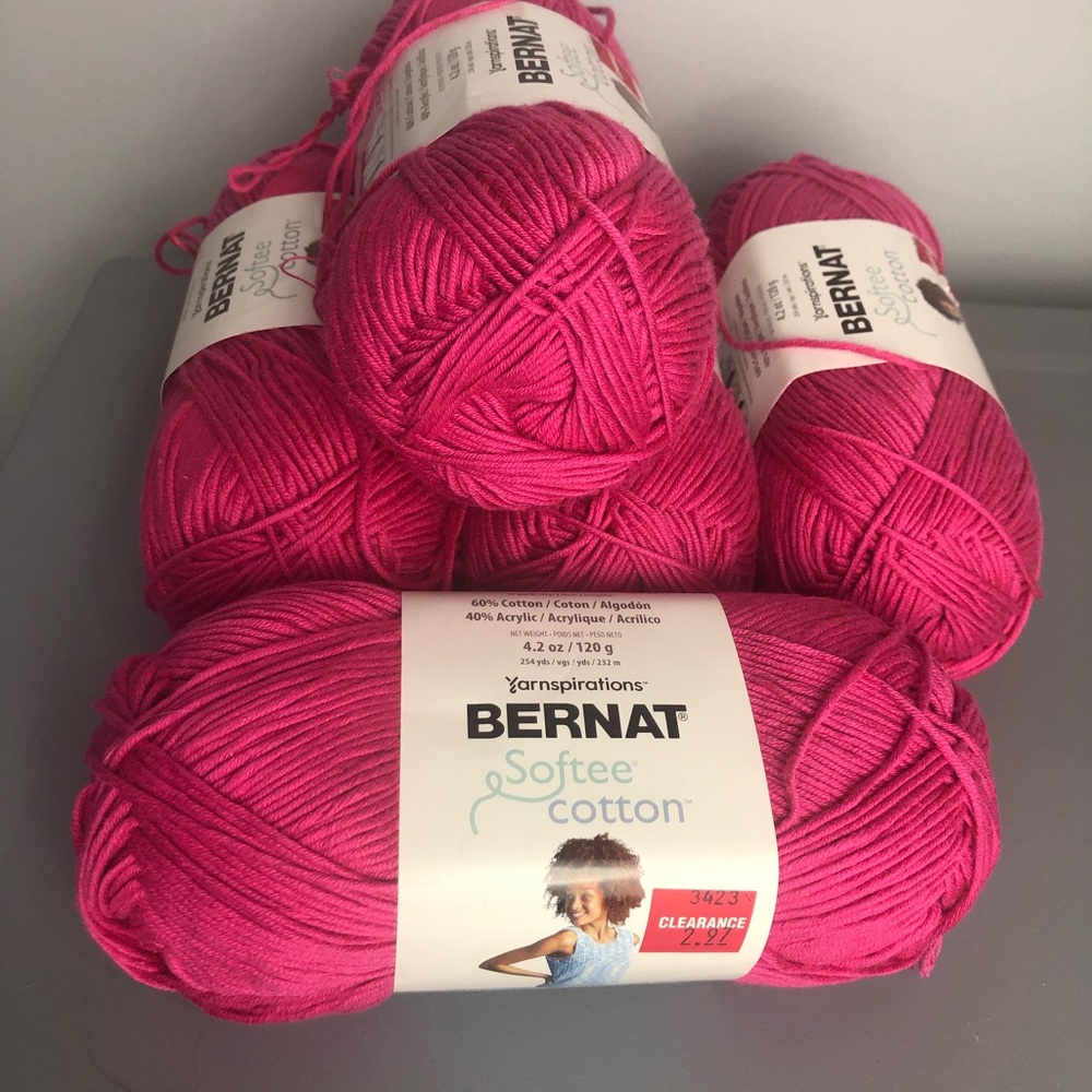 Bernat Soffee Cotton Fuchsia Yarn 5 Skeins